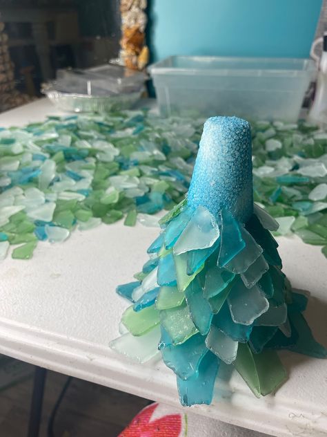 FREE SHIPPING 5 7 10 12 14 Aqua Blue Turquoise Sea Glass Tree, Beach Glass Tree Coastal Home Decor Beach Decor Sea Glass Starfish Tree - Etsy Sea Glass Christmas Tree Diy, Sea Glass Christmas Trees, Seaglass Diy, Seaglass Tree, Coastal Boutique, Sea Glass Window Art, Seaglass Christmas, Sea Glass Tree, Sea Glass Window