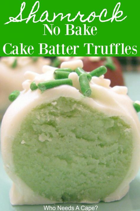 Shamrock No-Bake Cake Batter Truffles Irish Cake Balls, No Bake St Patricks Day Desserts, St Patrick’s Day Desserts, No Bake Balls, St Patricks Day Treats, St Patrick's Day Treats, St Patricks Food, Cake Batter Truffles, St Patrick Day Snacks