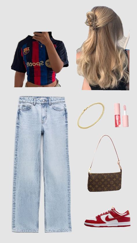 Football match fit Aesthetic Football Outfit, Football Inspired Outfits, Football Match Outfit, Blue Football Outfit, Horse Matchy Matchy, Match Outfits, Club Outfit, Football Fashion, Jersey Outfit