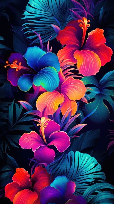 Tropical neon wallpaper leaf backgrounds purple. | premium image by rawpixel.com Neon Tropical Wallpaper, Tropical Pattern Design, Pretty Backrounds, Backgrounds Purple, Tropical Neon, Wallpaper Leaf, Sublimation Ideas Projects Inspiration, Palm Wallpaper, Neon Flowers