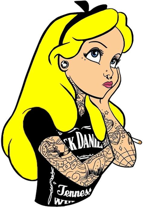 Tattooed Disney Princesses, Emo Disney Characters, Punk Disney Characters, Baddie Coloring Pages, Goth Disney Princesses, Goth Disney, Punk Disney Princesses, Disney Princess Tattoo, Disney Princess Colors