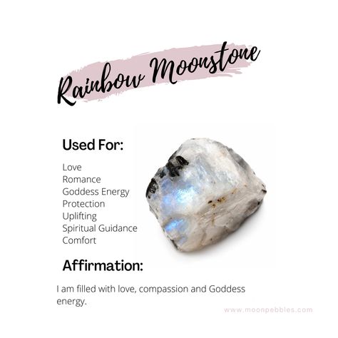 Self Discovery | Protection | Love Rainbow Moonstone is prized for its vibrations of feminine or goddess energy, and the stones themselves seem to glow from within. Rainbow Moonstone is a very soothing stone with outputting vibrations full of calming and relaxing energy. This powerful crystal connects with one’s emotional body and current mental state.... Crystals | crystals australia | crystal meanings | Buy crystals online | healing crystals | crystals for self discovery Rainbow Moonstone Meaning, Moonstone Meaning, Crystal Healing Chart, Crystal Guide, Mental State, Crystals Healing Properties, Spiritual Crystals, Goddess Energy, Crystal Therapy