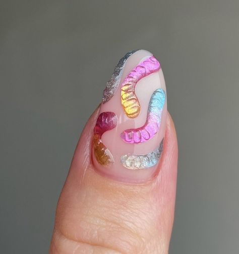 Axolotl Nail Designs, Gummy Worm Nails, Summery Nails, Really Cute Nails, Nails Only, Jelly Bean, Gel Nail Designs, Dream Nails, Funky Nails