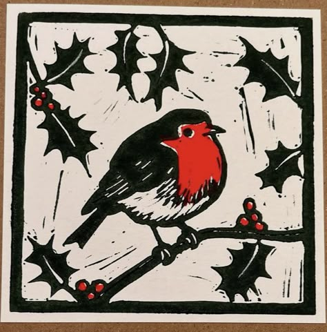 Cardinal Linocut, Xmas Linocut, Winter Linocut, Linocut Christmas Cards Ideas, Print Christmas Card, Linoleum Print, Linocut Printmaking, Lino Art, Winter Bird