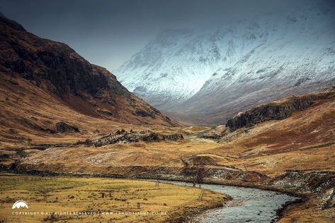 River Etive winding its way through the Glen Etive Highland landscape Scottish Scenery, Highland Landscape, Glen Etive, Scottish Countryside, Scotland Forever, Breathtaking Places, The Mountains Are Calling, Winter Vacation, Scotland Travel