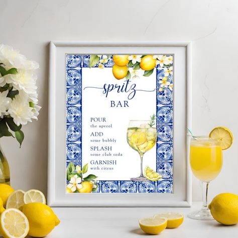 Bridal Shower Citrus, Spritz Bar, Lemon Themed Party, Martini Bar, Bar Poster, Main Squeeze, Blue Theme, Mobile Bar, Bridal Shower Theme