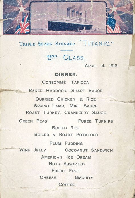 titanic-food-menu-second-class-passengers-9 Titanic Real, Rms Olympic, Real Titanic, Titanic Photos, Titanic Artifacts, Titanic Facts, Famous Detectives, Titanic History, Titanic Ship