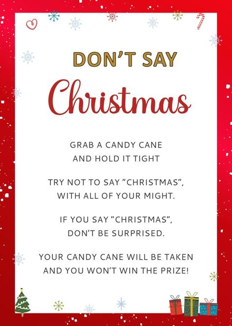 Dont say Christmas | Holiday Party Games Printable Christmas Holiday Games For Adults, Work Party Games Christmas, Staff Holiday Party Games, Work Christmas Games, Staff Christmas Party Games, Christmas Office Party Games, Company Christmas Party Games, Office Christmas Games, Adult Christmas Party Games