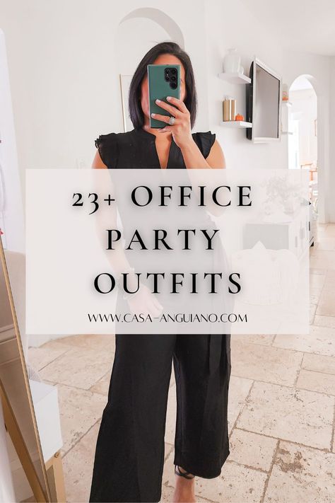 Not sure what to wear to an office party? Here are 25 holiday party outfits you're going to love. Fundraiser Outfit Classy Spring, Chic House Party Outfit, Smart Casual Cocktail Outfit, Casual Awards Outfit, Business Formal Dinner Outfits For Women, Business Dinner Attire For Women, Business Semi Formal Women, Casual Award Ceremony Outfit, Corporate Summer Party Outfit