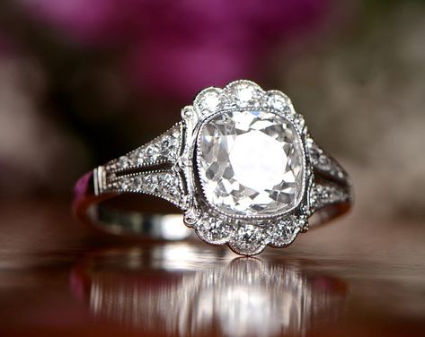 Antique Wedding Rings Vintage, Antique Cushion Cut Diamond, Estate Diamond Jewelry, Cushion Cut Diamond Ring, Vintage Style Engagement Rings, Cushion Cut Engagement Ring, Rings Vintage, Round Engagement Rings, Engagement Ring Diamond Cut