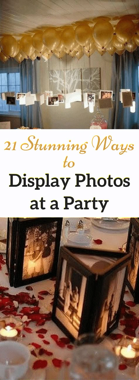 Looking for a clever way to display photos at a party? Check out these 21 easy picture display ideas for parties! Picture Display Ideas, Ways To Display Photos, Way To Display Photos, Photo Decorations, Ideas For Parties, Birthday Party Decorations For Adults, 75th Birthday Parties, 90th Birthday Parties, 85th Birthday