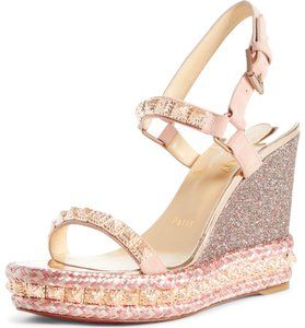 Luxury Wedges, Louboutin Wedges, Cycling Shoes Women, Expensive Shoes, Double Down, Louboutin Heels, Christian Louboutin Heels, Metallic Pink, Pink Heels