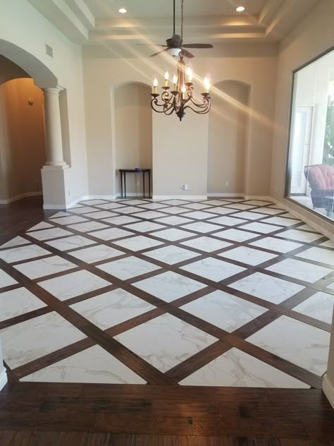 Wood Floors Throughout House, Front Hall Tiles Entryway, Wood And Marble Floor, Flooring Transition Ideas, Wood And Tile Floor, Tile Floor Ideas, Outdoor Furniture Pallets, Marble Flooring Design, Foyer Flooring