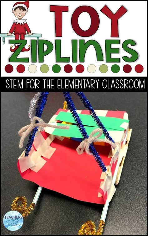 This is a Quick Challenge. Students will be building a Santa's sleigh model that will travel down zip line without dumping the toys! Christmas Stem Projects, Stem For Elementary, Christmas Stem Challenge, Christmas Picture Books, Christmas Stem, Stem Lab, Engineering Activities, Engineering Design Process, Christmas Math