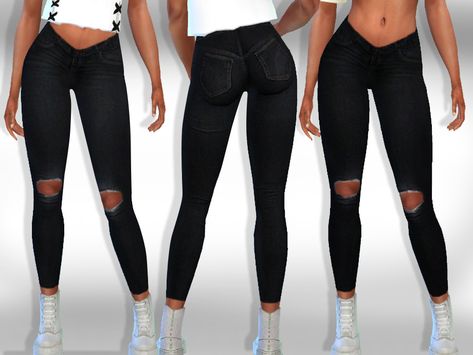 Saliwa's Female Black Ripped Jeans Sims 4 Pants, Free Sims 4 Cc, Baggy Ripped Jeans, Cross Leggings, Ripped Jeans Style, Sims 4 Tsr, Sims 4 Cc Download, Cc Sims4, Free Sims 4