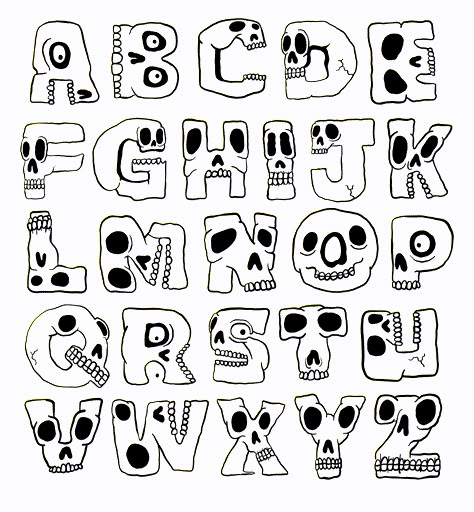 Skull Lettering, Doodle Art Aesthetic, Letras Cool, Alphabet Graffiti, Alfabet Font, Graffiti Lettering Alphabet, Doodle A, Graffiti Art Letters, Den Mrtvých