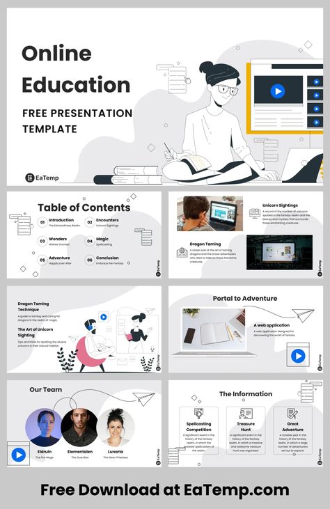 Online Education PowerPoint & Google Slides Presentation Template Educational Presentation Design, Education Presentation Design, Great Powerpoint Presentations, Class Presentation, Education Templates, Google Slides Presentation, Google Slides Theme, Professional Powerpoint Templates, Online Presentation