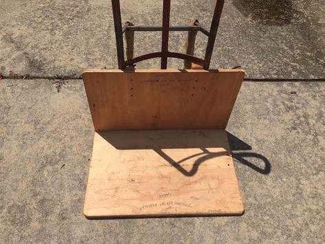 Save Your Back With This Hand Truck Hack • | LumberJocks Woodworking Forum Truck Hacks, Recycled Door, Plastic Drums, Hand Trucks, Back Pieces, Door Hinges, Wood Blocks, Your Back, Save Yourself