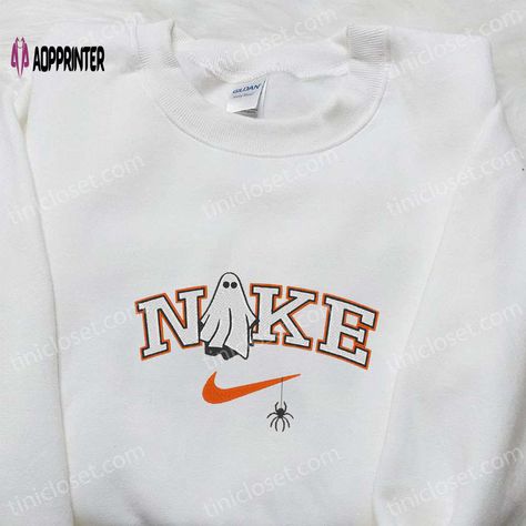 Nike Inspired, Ghost Logo, Embroidered Apparel, Cartoon Shirts, Cute Shirt Designs, Cartoon Sweatshirts, Halloween Hoodie, Nike Sweatshirts, Ghost Halloween