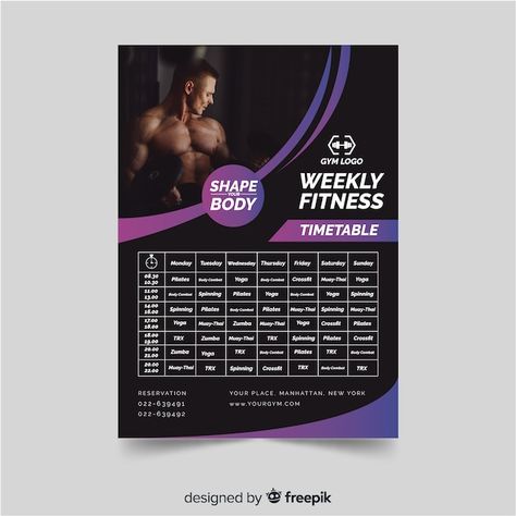 Graphic Design Schedule, Gym Schedule, Modern Gym, Shape Fitness, Gym Logo, Logo Shapes, Schedule Templates, Training Schedule, Gym Design