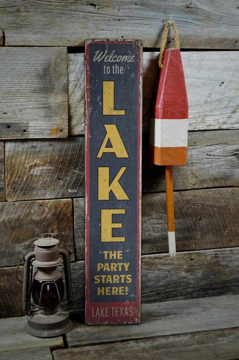 Wooden Lake Signs Outdoors Wooden Sign Lake Decor Old | Etsy Knotty Pine Trim, Camping Girl, Pine Trim, Gather Sign, Fishing Cabin, Lake Decor, Handmade Wood Signs, How To Make Signs, Lake Signs