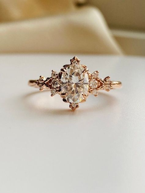 Oval Cut Genuine Moissanite Filigree Design Engagement Ring Wedding Jewelry Her Gold Minimalist Wedding Ring, German Wedding Rings, Filigre Engagement Ring, Oval Cut Engagement Ring Rose Gold, Wedding Rings Flower Shaped, Engagement Rings White Sapphire, Simple Boho Engagement Ring, Whimsical Wedding Ring Gold, Wedding Rings Types