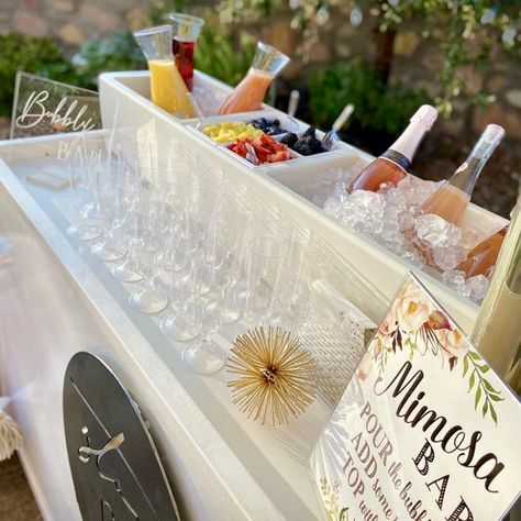 Wedding Favors, Gifts & Decor - REVO Coolers | Wedding Chicks Revo Party Barge Ideas, Cold Food Display Ideas, Champagne Set Up Parties, Mimosa Bar Cart Ideas, Mimosa Station Ideas, Mimosa Cart Bar, Mimosas Bar Ideas, Mimosa Cart, Mimosas Bar