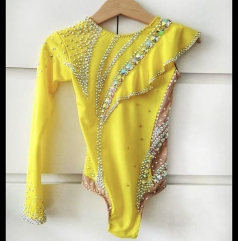 Gymnastics Dress, Contemporary Dance Costumes Dresses, Yellow Leotard, Yellow Dance Costume Jazz, Leotard Rhythmic Gymnastics, Yellow Rhythmic Gymnastics Leotards, Leotards Gymnastics Rhythmic, Twirling Costumes, Solo Dance Costumes