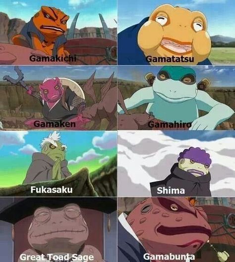 The toads names!!! •Naruto• Naruto Summoning, Naruto Sage, Naruto Tattoo, Manga Naruto, Naruto Shippuden Sasuke, Naruto Uzumaki Shippuden, Naruto Pictures, Naruto Funny, Anime Meme