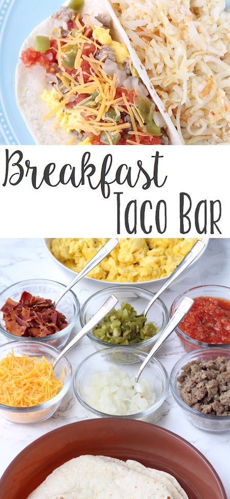 Breakfast For Dinner Wedding, Breakfast Taco Bar, Tacos Breakfast, Breakfast Tacos Recipe, Breakfast Taco, Brunch Bar, Breakfast Party, Taco Bar, Breakfast Tacos