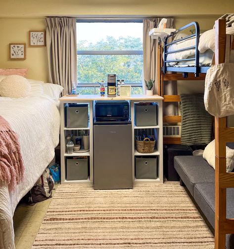 Purdue dorm inspiration; bed room decor ideas #sagegreen #college #dorm #dormdecor Purdue Dorm Room, Bgsu Dorm Room Ideas, Purdue Dorm Room Ideas, Double As A Single Dorm Room, Dorm Room Set Up Layout For Two, Dorm Room Ideas Layout, Dorm Room Single, Dorm Room Ideas Purple, Dorm Set Up Layout