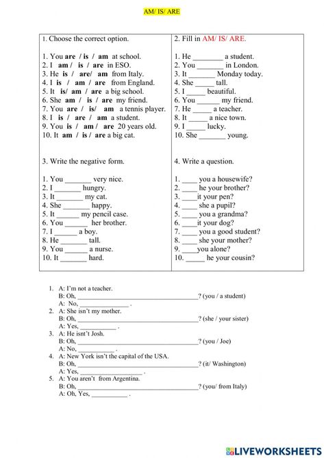 Am- is- are worksheet I Am Worksheet, Am Is Are Worksheets, Is Am Are Worksheets, Highlight Covers Instagram Books, Regular And Irregular Verbs, English Worksheets For Kindergarten, Simple Present Tense, Simple Past Tense, Personal Pronouns