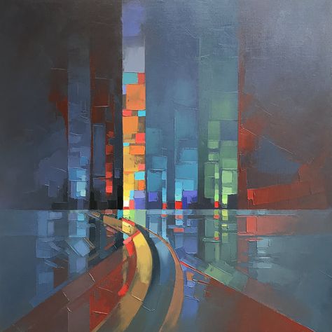 Jason Anderson – Cove Gallery Weymouth Jason Anderson, Abstract City, Abstract Landscapes, Modern Art Paintings, Knife Painting, Contemporary Artist, Architecture Sketch, Fantastic Art, Abstract Painting Acrylic