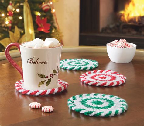 Christmas Arts & Crafts | Free Patterns and Project Assistance – Mary Maxim Ltd Xmas Aesthetic, Christmas Afghan, Coasters Crochet, Christmas Knit, Mary Maxim, Sweet Mint, Cool Coasters, Christmas Arts And Crafts, Crochet Coaster Pattern