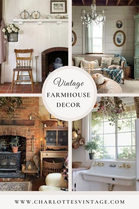 If you're looking for inspiration on vintage farmhouse decor, read this post and learn how to incorporate the vintage cottage style into your home. Get info about vintage French, coastal, Scandinavian, industrial, American, and colorful vintage country decor. New England Farmhouse Decor, Classic Farmhouse Style, Old Vintage Farmhouse, Farmhouse Sink Ideas, Old Farmhouse Decor, Vintage Country Decor, Scandinavian Farmhouse Style, Upstairs Ideas, Vintage Cottage Decor