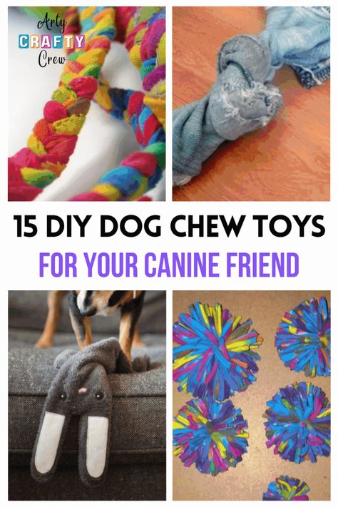 Repurpose faded shirts and old towels by crafting easy homemade dog chews. There are plenty of options from these 15 free collections of DIY dog toys you can choose from. Click to view the entire list and pick up your favorite to make. Projects curated by ArtyCraftyCrew. How To Make A Dog Rope Toy, Dog Kennel Toys Ideas, Handmade Dog Toys Diy, Homemade Dog Toys For Chewers, Diy Chew Toys For Dogs, Diy Dog Toys Fleece, Strong Dog Toys, Chew Toys For Dogs, Sock Ideas