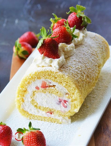 Vanilla Swiss Roll Cake Recipe » Foodies Terminal Roll Cake Recipe Vanilla, Sponge Cake Roll, Swiss Roll Cakes, Swiss Cake, Romanian Desserts, Banana Split Dessert, Plating Ideas, Swiss Roll Cake, Cake Roll Recipes