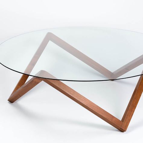 The design is inspired by geometry and the study of shapes and how they can be reduced to the least amount of necessary components whilst still maintaining their structural integrity. Centre Table Living Room, Elegant Coffee Table, Wood Table Design, Solid Coffee Table, Walnut Coffee Table, Glass Furniture, Decorating Small Spaces, Glass Coffee Table, Decor Furniture