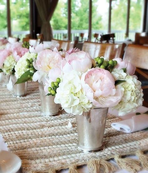 Table Centerpieces - How Much Are Peonies Per Stem? - EverAfterGuide White Wedding Flowers Centerpieces, Pink Wedding Centerpieces, Romantic Bridal Shower, Diy Hack, Hydrangea Centerpiece, Bridesmaid Luncheon, Peonies And Hydrangeas, Bridal Luncheon, Bridal Shower Centerpieces