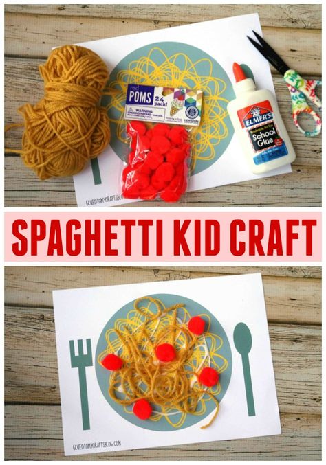 Paper and Yarn Spaghetti Kid Craft Idea - includes a FREE printable to get you started! Kids Food Crafts, Cooking Theme, Ella Rose, Safety Poster, Food Activities, Nutrition Shakes, Daycare Activities, Games Activities, Kid Craft