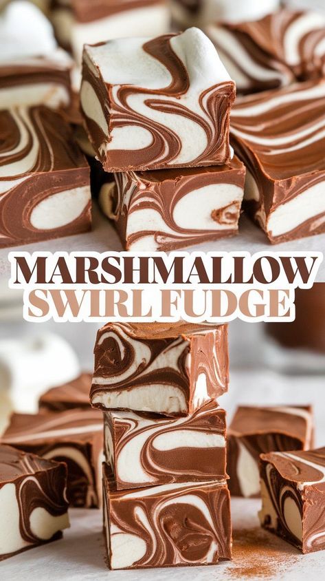 Want a simple fudge recipe that’s loaded with chocolate and marshmallow goodness? This marshmallow swirl fudge is rich, creamy, and super easy to make! Pin this now so you have it ready when the craving hits! Fudge Recipes Without Condensed Milk, Fudge Recipes With Marshmallow Fluff, Milk Fudge Recipes, Condensed Milk Fudge Recipes, Fudge Recipes With Condensed Milk, Recipes With Marshmallow Fluff, Fudge Recipes Peanut Butter, Fudge Recipes Easy Condensed Milk, Fudge Recipes Christmas