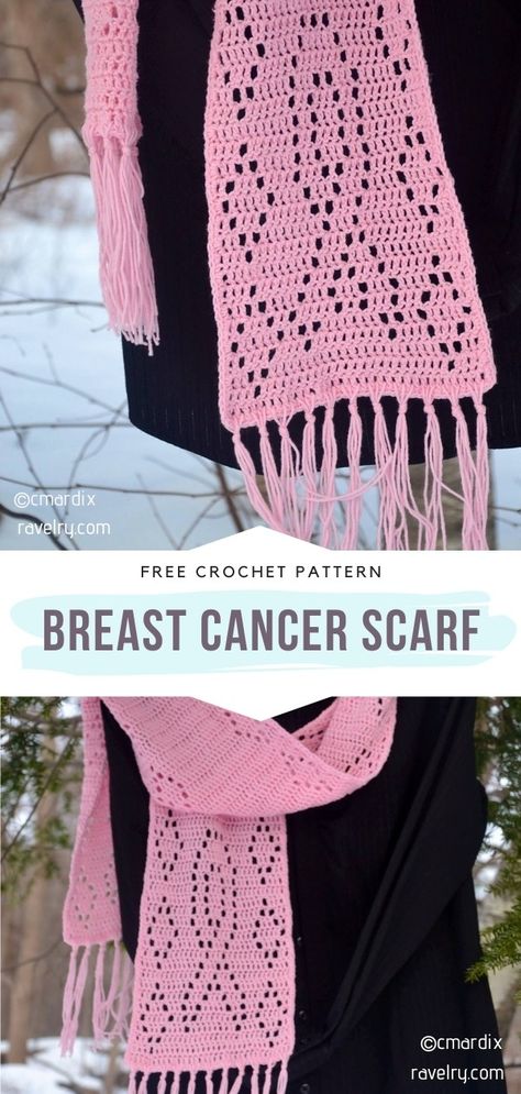 Crochet Chemo Scarf, Crochet Awareness Ribbon, Crochet Ribbon Pattern, Charity Crochet, Crocheted Shawls, Bob Ideas, Pink Awareness, Crochet Bracelet Pattern, Ribbon Pattern