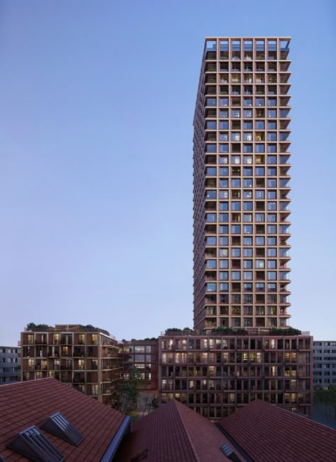 Schmidt Hammer Lassen unveils design for world's tallest timber building Timber Tower, Wooden Skyscraper, Danish Architecture, Timber Buildings, Wood Building, Timber Structure, Timber Construction, Winterthur, High Rise Building