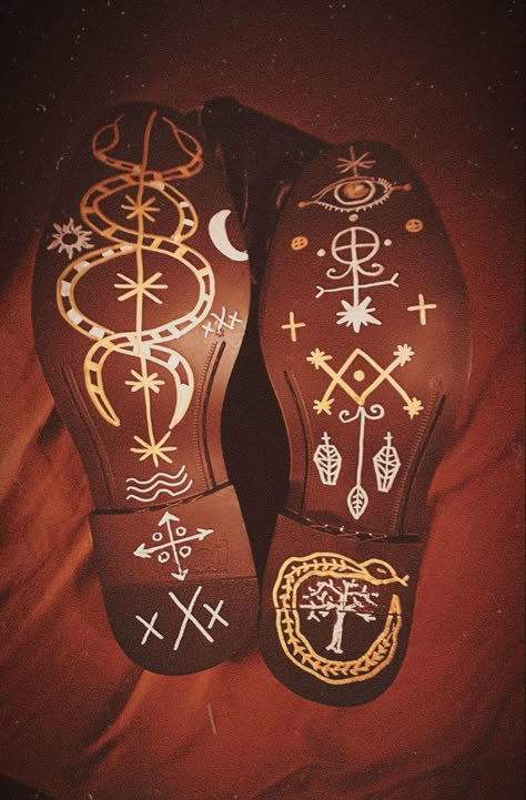 We walk between worlds with them. Custom shoes made for singer Olisae for his video Magical filmed on location in New Orleans. #voodoo #veve Voodoo Veve, Voodoo Art, New Orleans Voodoo, Voodoo Hoodoo, Witchy Crafts, Season Of The Witch, Spotify App, Witch Aesthetic, Witchy Stuff