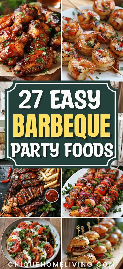 Planning a BBQ party and need some easy and delicious food ideas? 🍔 Here are 27 crowd-pleasing BBQ party food ideas that everyone will enjoy! From juicy burgers and grilled chicken to refreshing salads and tasty sides, these recipes are perfect for creating a mouthwatering outdoor feast. Whether you’re hosting a small gathering or a big bash, these dishes are simple to prepare and sure to satisfy your guests. #BBQParty #GrillingRecipes #SummerCookout Ideas For Barbecue Party, Barbaque Ideas Parties, Appetizers For Grilling Out, Bulk Bbq Food, Hosting Bbq Party, Cool Bbq Ideas, Bbq Food Ideas Party Appetizers, Foods For A Barbeque Party, Appetizers For Bbq Party Simple