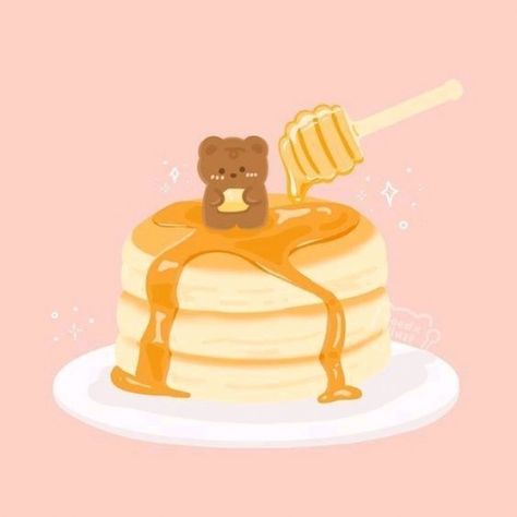 Pancake Drawing, Honey Pancakes, Bear Honey, Procreate Ipad Tutorials, Pancake Art, Food Doodles, Ipad Tutorials, Kawaii Background, Food Illustration Art