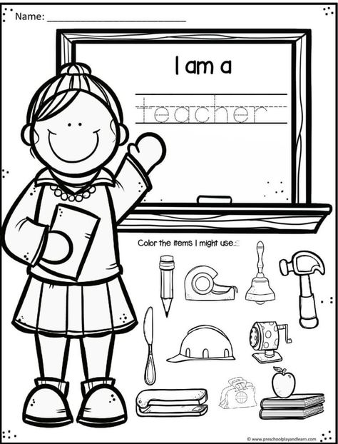 back to school preschool worksheet for teacher community helpers Preschool Assignments, Occupation Activities, Community Helper Lesson, Community Helpers Preschool Activities, Community Helpers Worksheets, Pre K Worksheets, Back To School Worksheets, Community Helpers Theme, Teacher Projects