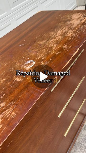 How To Fix Veneer On Furniture, Refinishing Veneer Furniture, Veneer Furniture Makeover, Scratches On Wood Furniture, Repair Scratched Wood, Carbide Scraper, Scratched Wood, Epoxy Putty, Furniture Flip