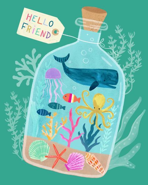 Jaime Cromer’s Instagram post: “It’s starting to feel more and more like summer, so it’s only fitting that I come up with an ocean themed stationery design. These will be…” Tropical Christmas Decorations, Beach Illustration, Cartoon Fish, Summer Illustration, Tropical Christmas, Holiday Poster, Advocate Art, Wooden Tags, Digital Elements