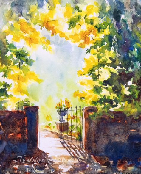 Free Watercolor Painting Tutorials Gate Watercolor, Garden Mansion, Gate Painting, Beaufort South Carolina, Learn Watercolor Painting, Learn Watercolor, Garden Watercolor, Watercolor Paintings For Beginners, Watercolor Projects